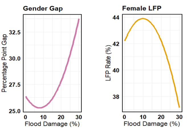 Cross-country relationships between flood damage, the gender gap in labor force participation, and female labor force participation