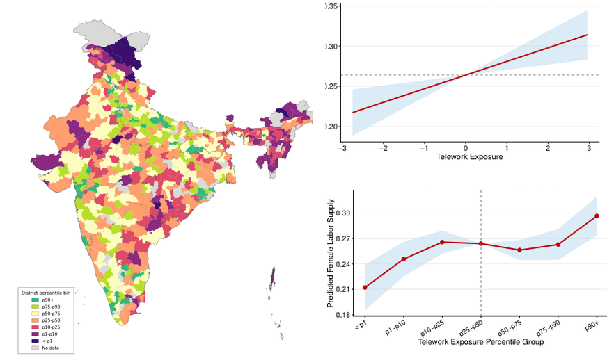Collage of telework exposure map and female labor supply estimates from the Job Market Paper