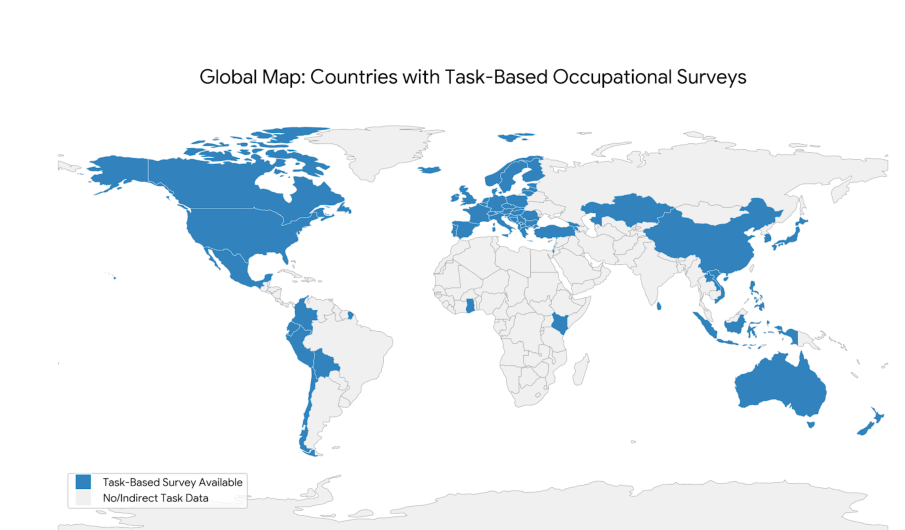 Global map showing countries with task-based occupational surveys